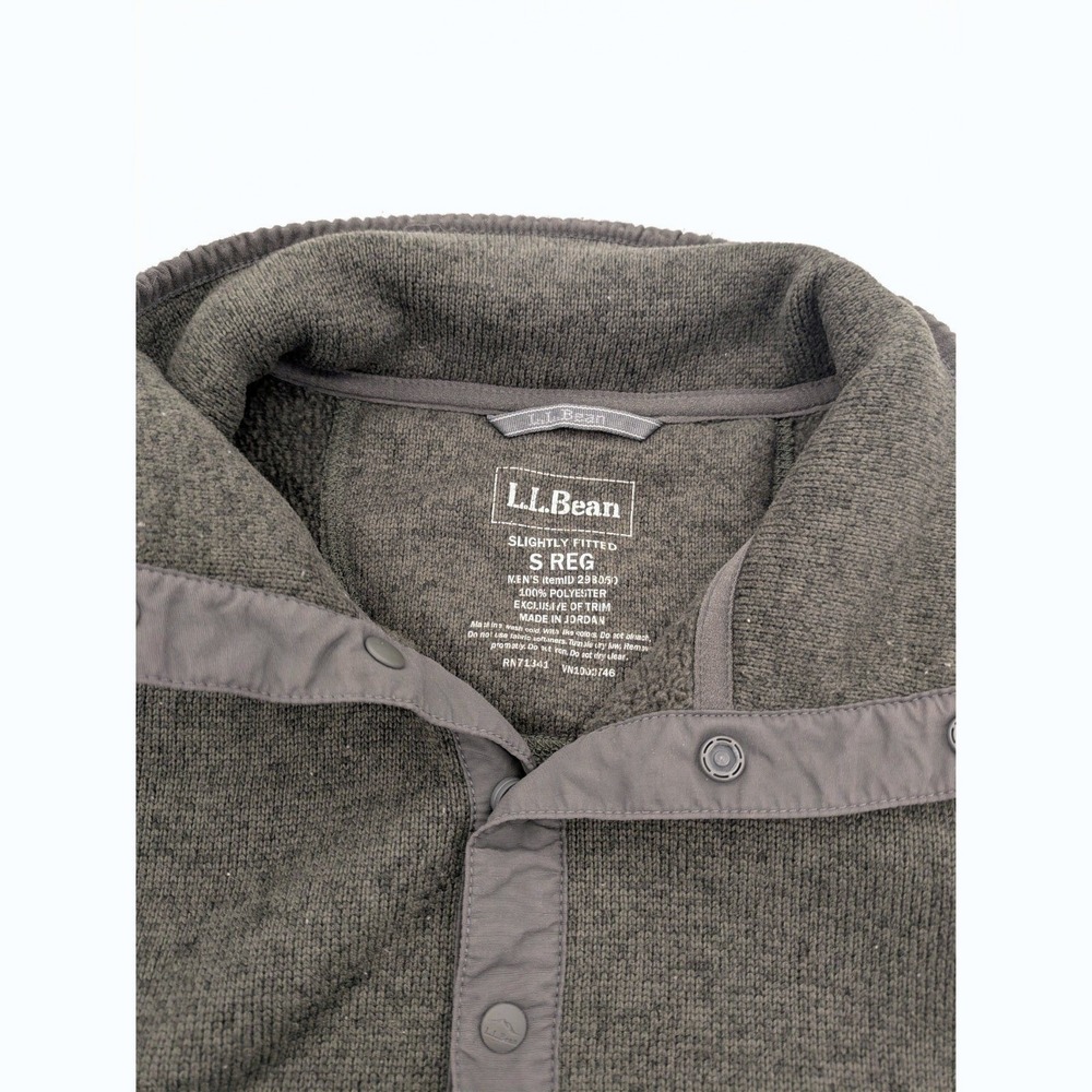LL Bean Mens Small Sweater Fleece Pullover Gray Snap Button Mock Neck Jacket - Picture 3 of 8